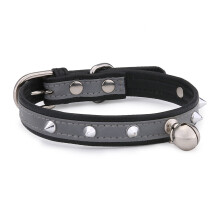 Cat collar - Reflective dog collar with bell, adjustable PU leather soft tack cat collar