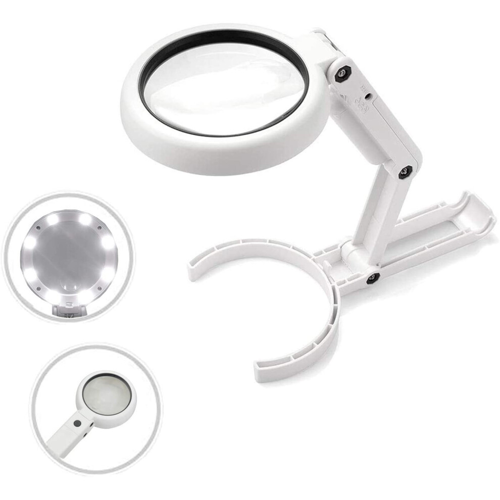 5X Magnifying Glasses With - Handheld Magnifying Glass, Desktop Magnifying Glasses With 8 Led Compatible With Seniors Reading, Hobby, Light 3564946435106