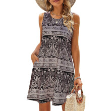 Women's Sleeveless Floral T-Shirt Beach Dress Lightweight Casual Boho Dress