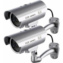 2 x Dummy Camera Outdoor Dummy Camera Compatible with Indoor or Outdoor Use with Flashing LED Bullet Shape Guazhuni(Silver)