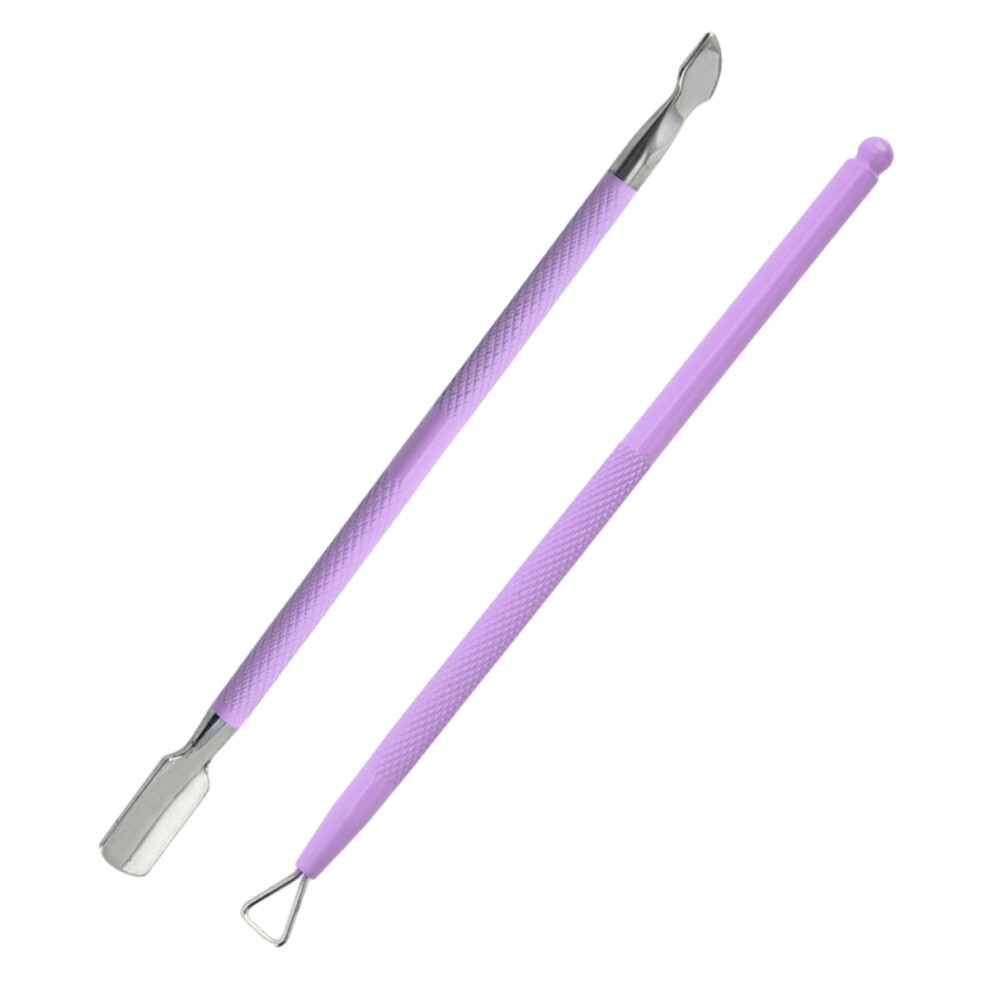 Pink/Green 2Pcs Metal Cuticle Pusher And Cutter Remover Acetone Gel Nail Polish Peeler Scraper Durable Manicure Pedicure Clean Tool