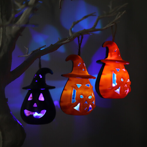 3 Pack Halloween LED Pumpkin Lights Portable with Witch's Hat 2