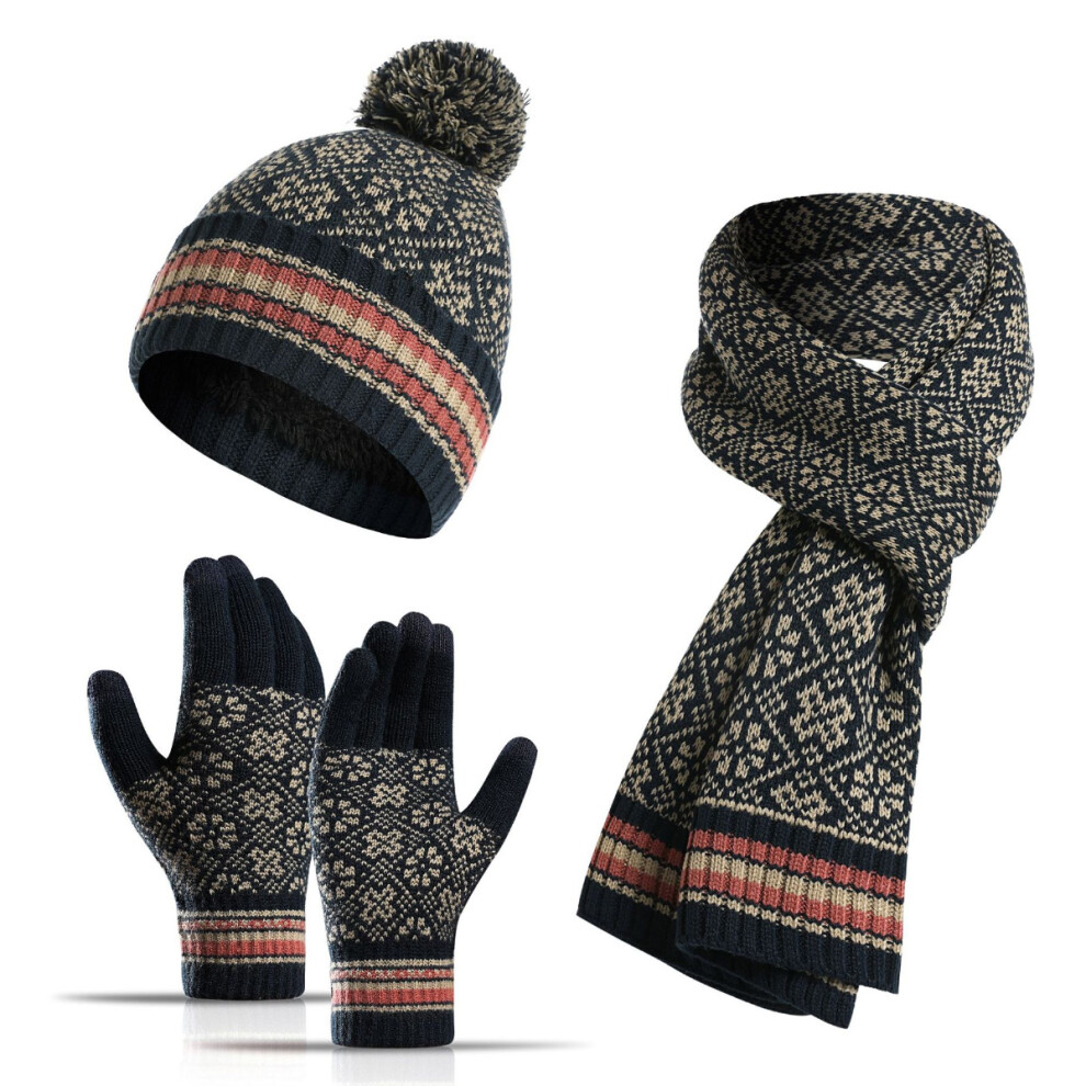 3-in-1 knitted hat Glove scarf Compatible with men and women Winter set, Winter hat scarf Compatible with men and women touch screen gloves-image-OPC-PT6R8BB-NEW