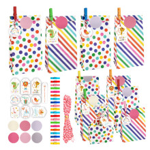 Regenbogenfarbene Bonbontüten aus Köperstoff, Geschenktüten für Geburtstagsfeiern, Geschenktüten mit niedlichen Dinosaurier-Motiven, 20er-Se