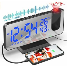 Takprojektorväckarklocka, takprojektionsväckarradio, med 7,5-tums spegelskärm, USB-porttemperatur, dubbel väckarklocka, 4