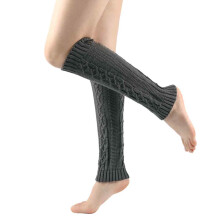 Damen-Beinwärmer, einfarbig, Zopfmuster, gestrickte Häkel-Wintersocken