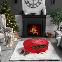 Christmas Wreath Storage Bag - Garland Container - Featuring Duty Handles and Transparent Card Slot - 76*20cm (Red/Green)