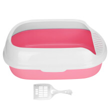 Small Pet Toilet Pan with High Sides, Premium Material Litter Pan Compatible with Easy Cleaning, Non-Slip Base Semi Closed Pet Litter Pan, O
