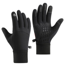 1 Paar schwarze, gefütterte und warme Wintersporthandschuhe für Damen und Herren, geeignet für Touchscreen-Bedienung beim Skifahren und Radf