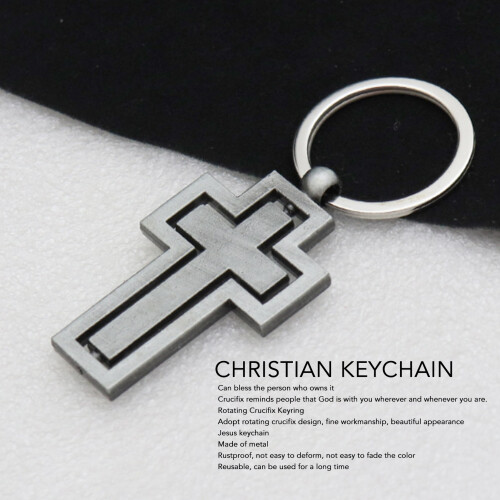 Porte-clés crucifix rotatif, antirouille, inaltérable, couleur inaltérable, argenté 2
