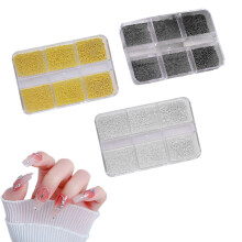 Caviar Nail Charms, 3D Metal Nail Beads Compatible with Creative Nail Art, Easy to Apply on Natural or False Nails, Black Gold Silver 3 Boxe