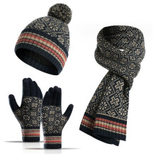 3 in 1 Winter Hats Scarf Set Compatible with Women and Men with Touch Screen Glove Thickened Lining Knit Beanie Hat Scarves Gloves Set