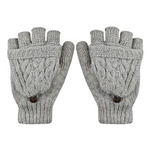 Women Winter Warm Wool Knitted Convertible Fingerless Gloves with Mitten Cover