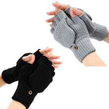 Womens Winter Gloves, 2 Pack Warm Knitted Convertible Fingerless Gloves Compatible with Women Gifts with Mittens Cover Cap