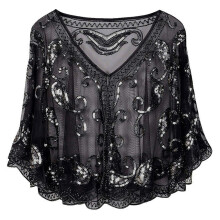 1920s Sequin Shawl Wrap Bridal Shawl Cover-up Beaded Evening Cape Compatible with Cocktail, Prom, Evening, Events, Christmas, Dance