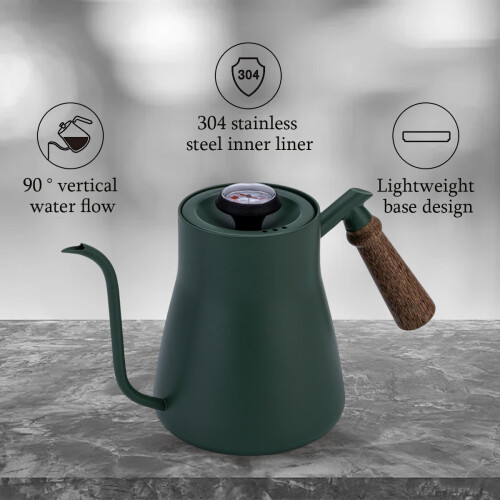 Chaleira de aço inoxidável para chá e café, com cabo de madeira (e termômetro). 2