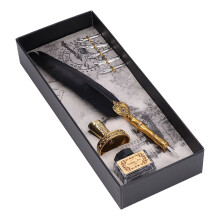 Feather Pen Exquisite Vintage Elegant Stainless Steel Smoothly Writing Wear Resistant Quill PenBlack