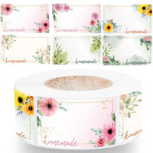 500 selbstklebende Etiketten mit Blumenmuster, rechteckig, für Marmeladengläser, kandierte Früchte und Gewürze.