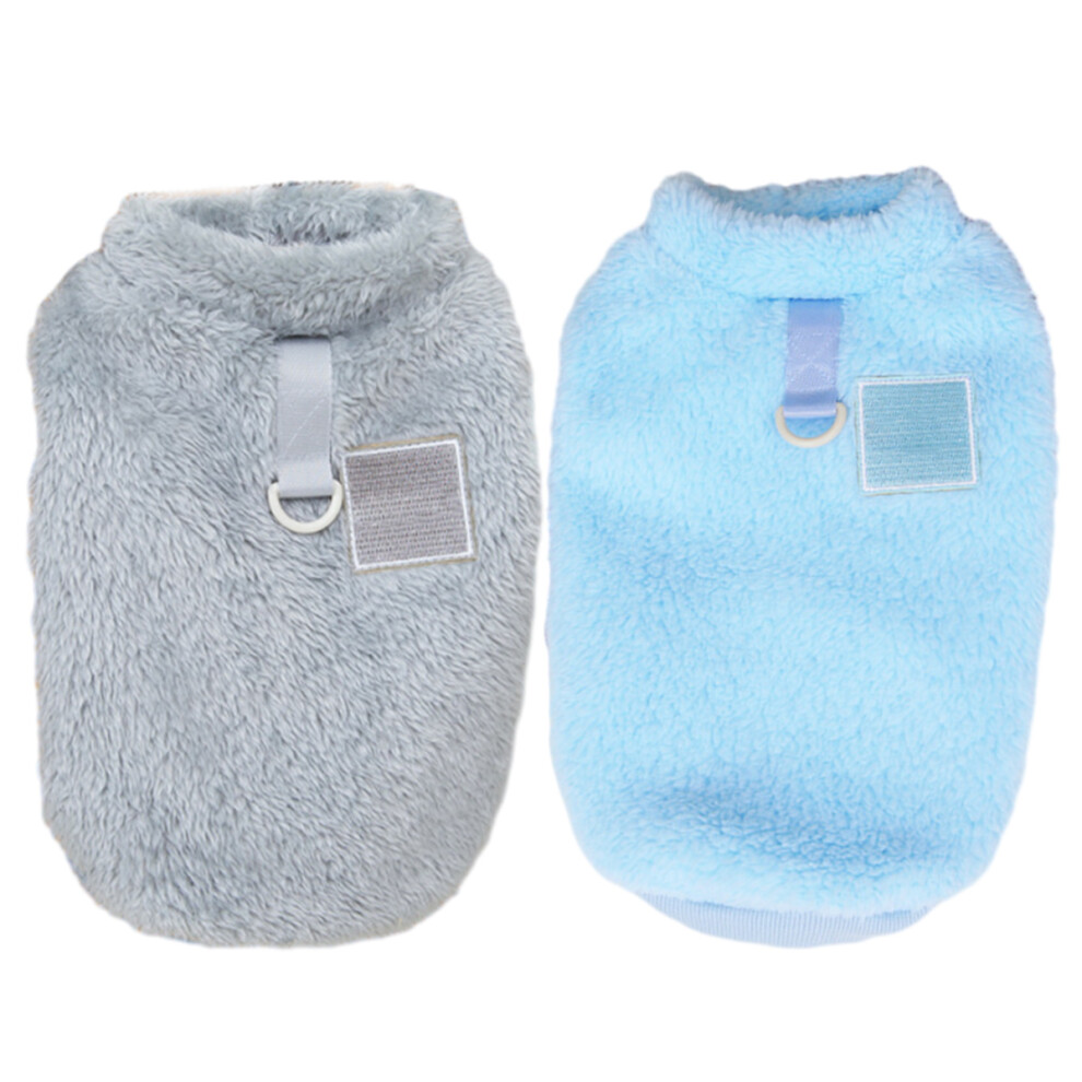 2 Pack Dog Sweater With Harness Ring, Fleece Warm Puppy Sweaters, Winter Pet Clothes, Outfits Apparel With Leash Hole(+Grey) Blue/Grey 3564946432990