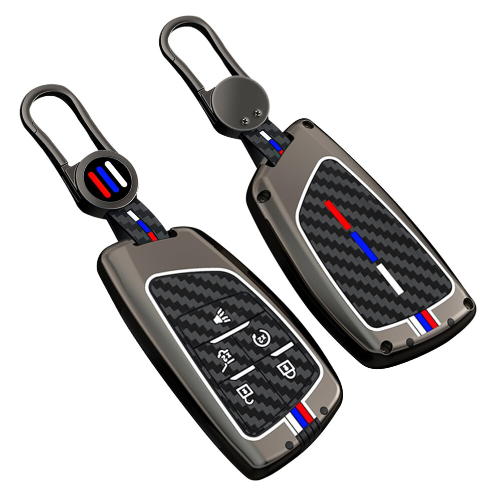 Key Fob Cover For Chevy And Gmc 2021Â2025 Silverado Sierra Yukon Suburban Equinox, Zinc Alloy Carbon Fiber Luminous Case With Keychain Black 9771547005247