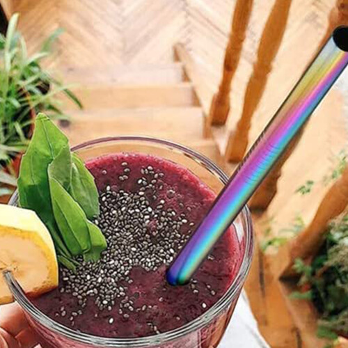 Καλαμάκια Smoothie από Ανοξείδωτο Ατσάλι, Πλατιά, Επαναχρησιμοποιούμενα Με 2