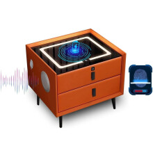 Smart Nightstand with Wireless Charging, USB Ports, LED Lighting and Drawer, Modern Orange 50x40x46CM