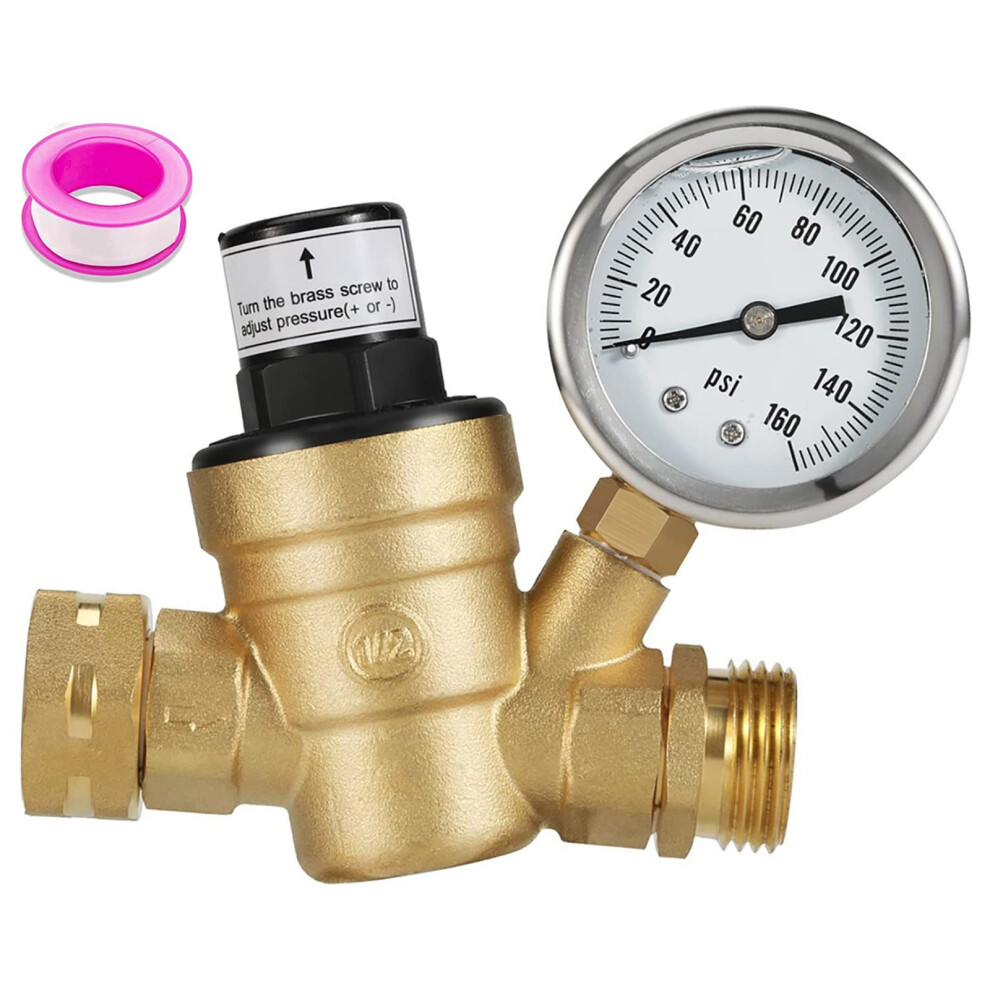Adjustable Rv Water Pressure Regulator With Gauge, Lead Brass For Camper And Travel Trailer 9771547005612