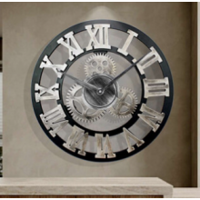 LARGE ROMAN NUMERALS SKELETON WALL CLOCK OPEN FACE ROUND