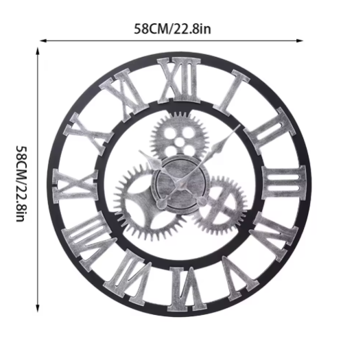 LARGE ROMAN NUMERALS SKELETON WALL CLOCK OPEN FACE ROUND 1