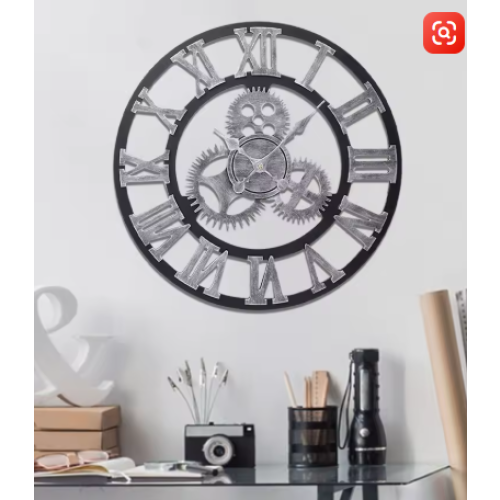 LARGE ROMAN NUMERALS SKELETON WALL CLOCK OPEN FACE ROUND 2