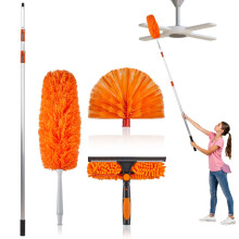 14FT Reach Duster Kit with Aluminum Extension Pole, Window Squeegee and Ceiling Fan Duster for Ceilings