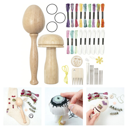 Sewing Repair Set Includes Eggs Shape Wooden Knitting Tool 1