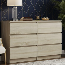 6 Drawer Chest of Drawers - Wide Dresser Storage Cabinet for Bedroom, Living Room, Office & Hallway (138 cm W x 30 cm D x 77 cm H)