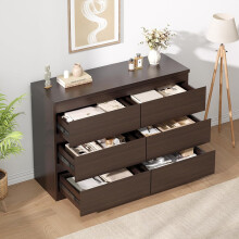 (Wenge, 30D x 120W x 77H cm (6 Drawers)) Drawer Dresser – Modern Wooden Chest for Bedroom Storage