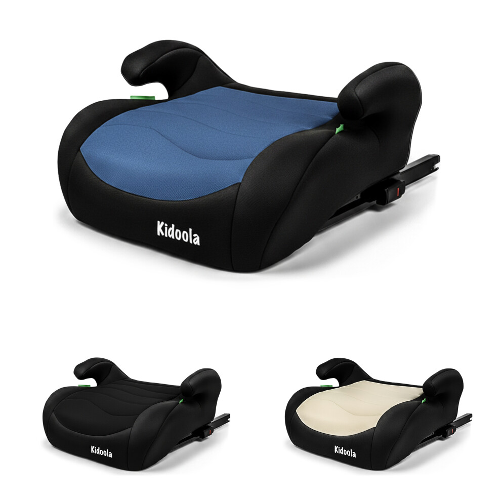 Kidoola Blue Isofix I Size R129 Cushioned Backless Car Booster Seat For 125 To 150Cm Kids, Comfortable, Compact,