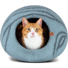 MEOWFIA Cat Cave – Premium Felt Cat Bed for Indoor Cats, Handmade Merino Wool (Aquamarine, Medium)