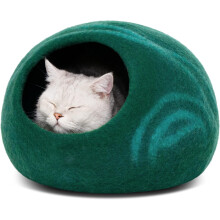 MEOWFIA Cat Cave – Premium Felt Cat Bed for Indoor Cats, Handmade Merino Wool (Emerald, Large)