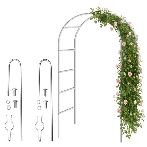 (White) My Garden Metal Garden Arch 2.4M Garden Arbour Arch Florence Trellis Plant Support For Roses Flowers Climbing Plants Archway