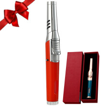 Torch Butane Lighter Red Jet Blue Flame Refillable Long Pen Design with Safety Lock for Kitchen and Outdoor