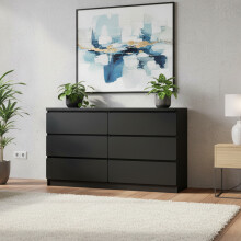 6 Drawer Chest of Drawers - Wide Dresser Storage Cabinet for Bedroom, Living Room, Office & Hallway (120 cm W x 30 cm D x 77 cm H)