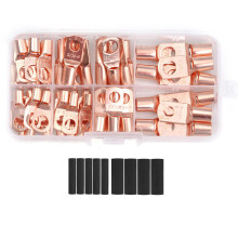 Kit de 60 cosses ?illet en cuivre pour cables de batterie, avec 80 gaines thermortractables assorties. Compatible avec les tensions AC et DC.