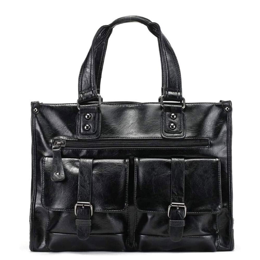 Men's Leather Laptop Bag With Multipockets, Reinforced Metal Zipper, Business Travel Office Case Black 9771547006572
