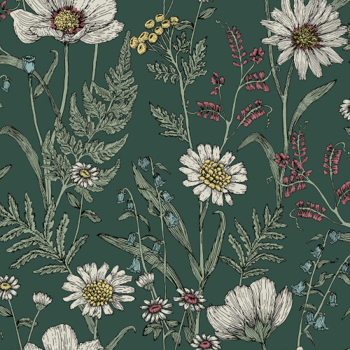 Fine Decor (Forest Green) Wild Meadow Wallpaper Fine Decor
