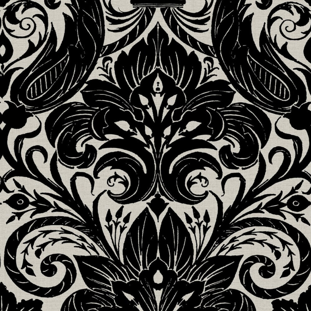 (Black/Natural) Laurence Llewelyn-Bowen Sauvage Damask Flock Wallpaper 5024515251660