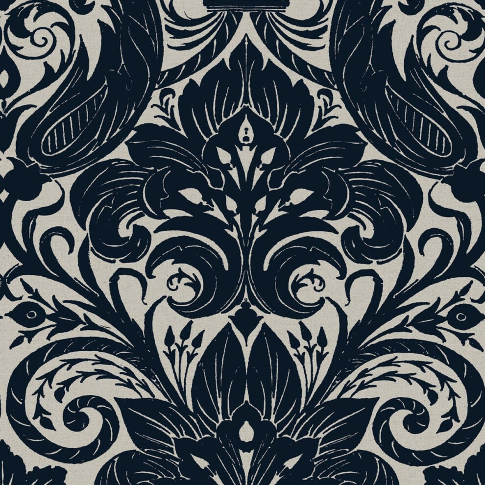 (Blue/Natural) Laurence Llewelyn-Bowen Sauvage Damask Flock Wallpaper 5024515251677