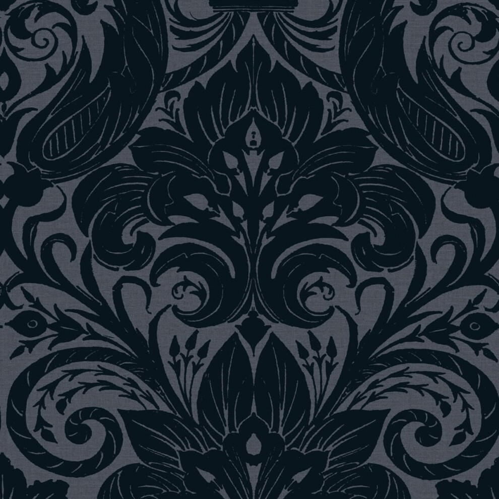 (Navy/Blue) Laurence Llewelyn-Bowen Sauvage Damask Flock Wallpaper 5024515251691