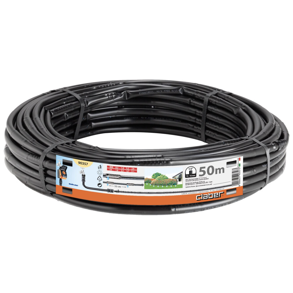 Claber 90357 Drip Hose Polyethylene 1/2, 50 M Black