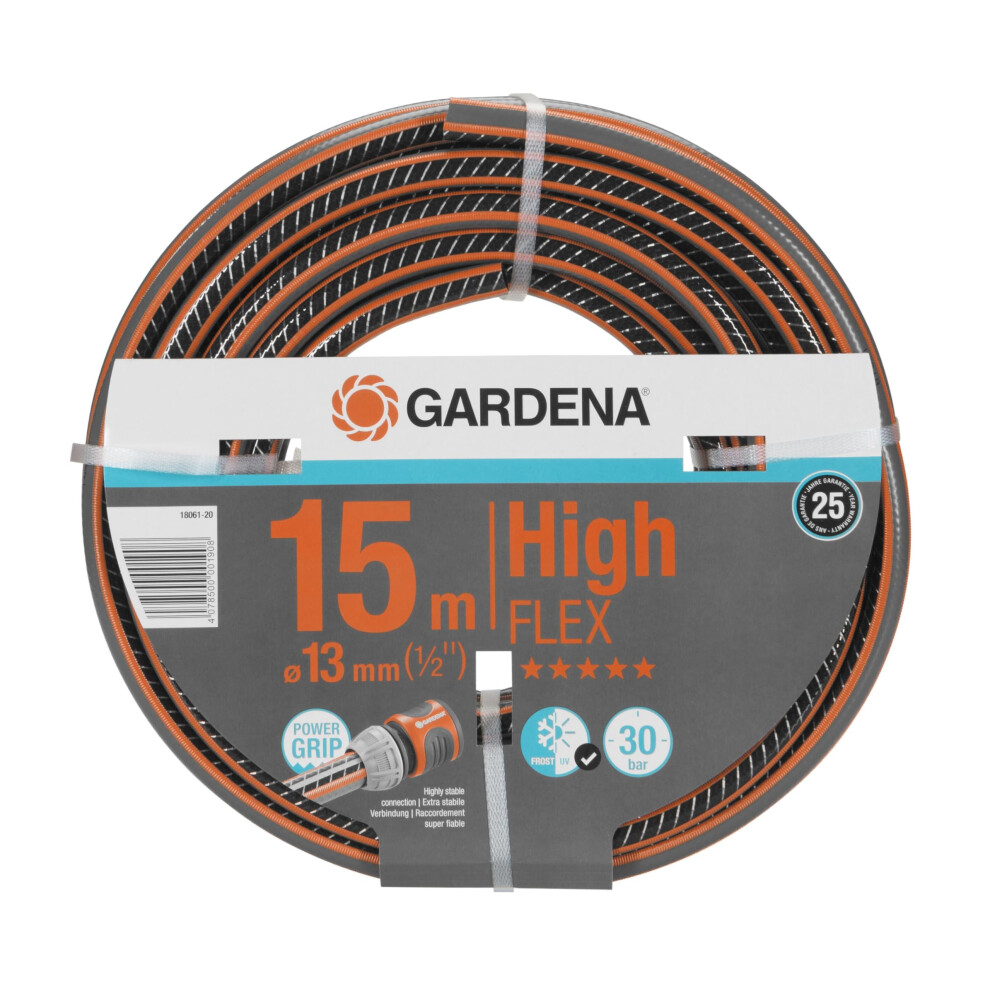 Gardena Comfort Highflex Hose 13 Mm (1/2 Inch), 15 M: Garden Hose With Power-Grip Profile, 30 Bar Bursting Pressure, Dimensionally Stable,