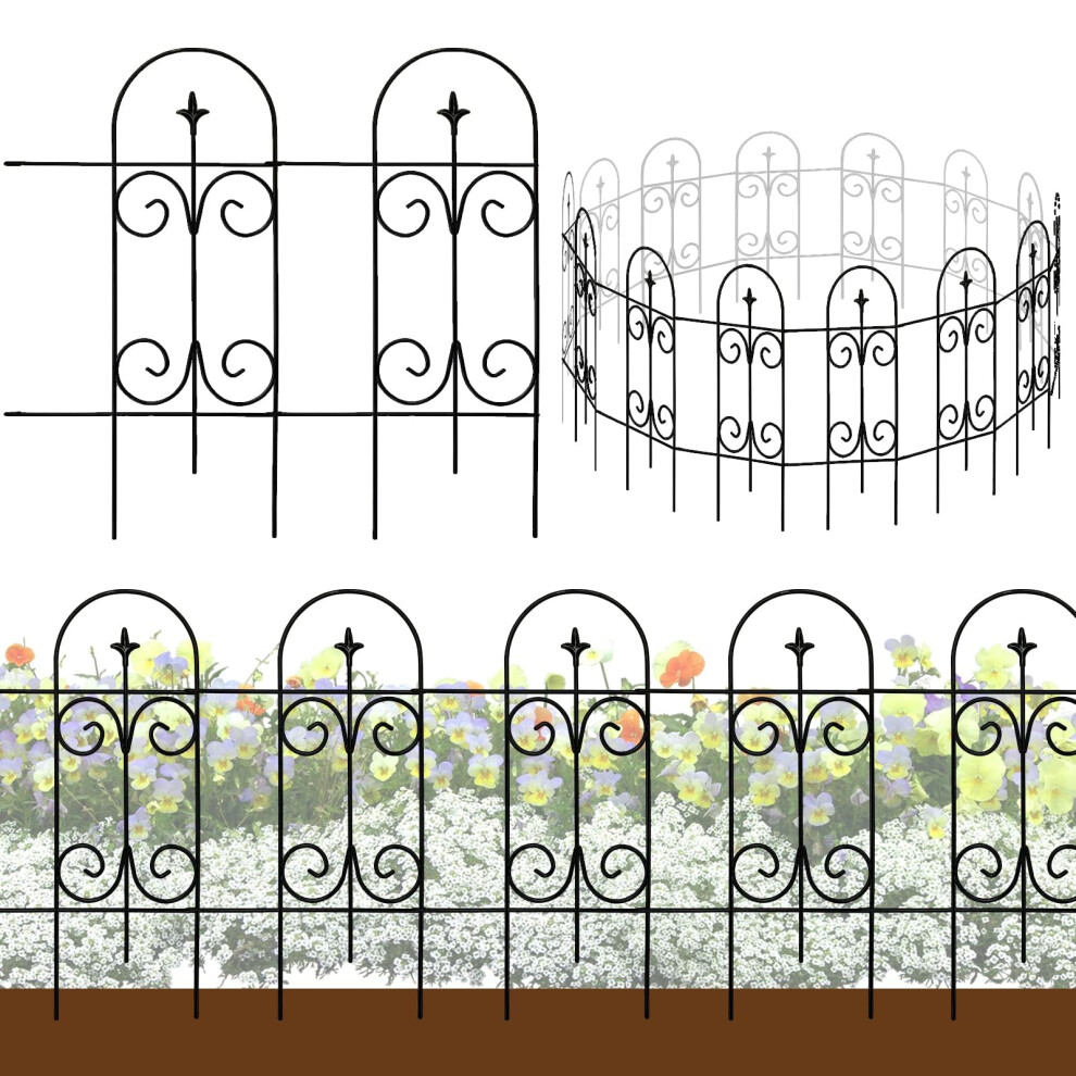 Thealyn Metal Decorative Garden Fence Border 82Cm.h X 6.1M.w Rustproof Wrought Iron Fence Panels For Flower Bed, Trees, Animal Barrier 8000003881257