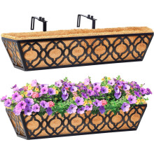 HFHOME 2Pcs 24"/60.9cm Railing Planter Box, Hanging Flower Baskets with Coco Liner and Adjustable Brackets, Metal Planter Boxes for Window Box Porch